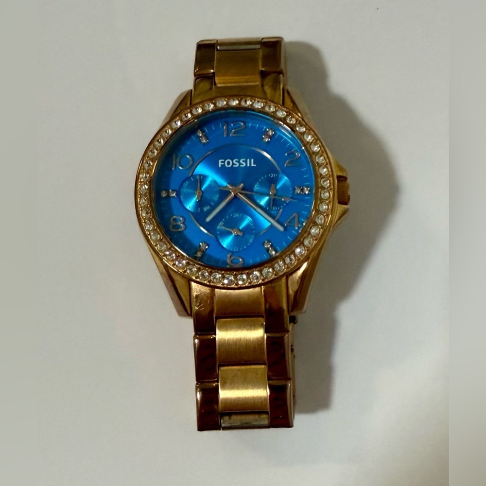 Fossil Riley Multi-Function Blue Dial Rose Gold-T… - image 2